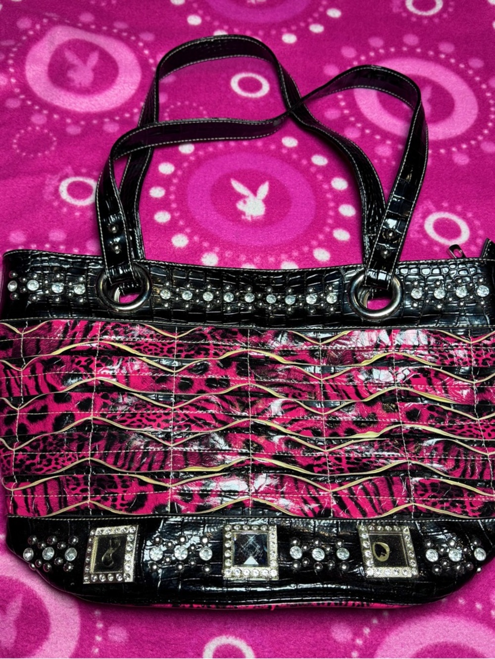 Hot Pink Y2k Mcbling Animal Print Large Purse